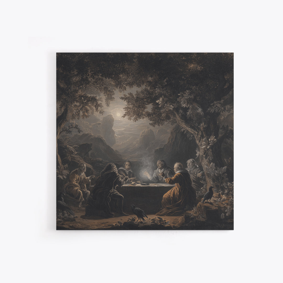The Candlelit Seance, Baroque Witchcraft Art, Square Wall Art, Dark Fantasy Wall Art, Framed Canvas Print, Halloween Wall Art