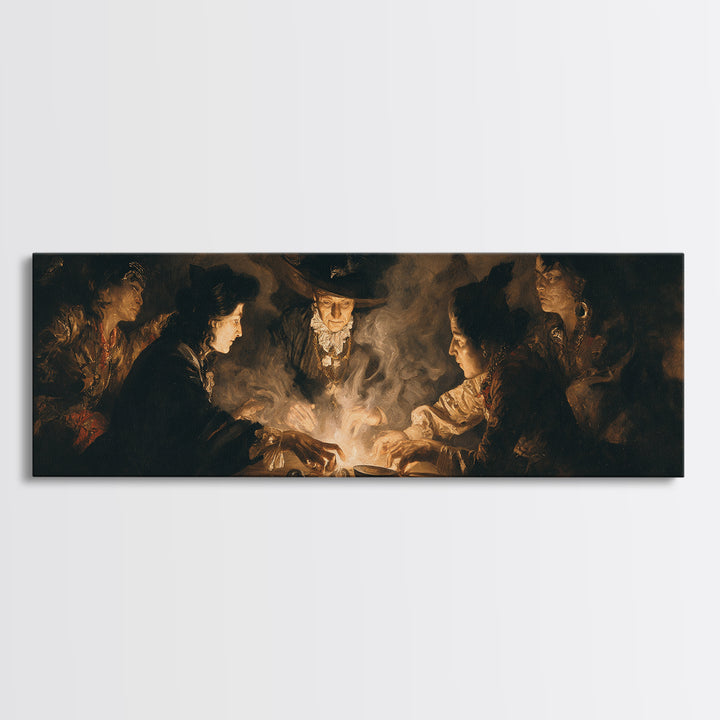 The Candlelit Seance, Dark Romantic Horror Art, Extra Wide Wall Art, Dark Fantasy Wall Art, Framed Canvas Print, Halloween Wall Art