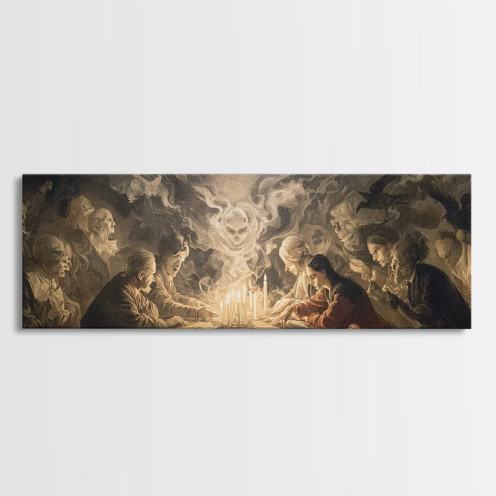 The Candlelit Seance, Gothic Nightmare Art, Extra Wide Wall Art, Gothic Horror Wall Art, Canvas Print, Halloween Wall Art