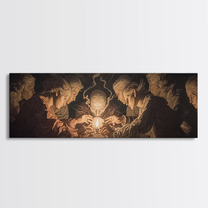 The Candlelit Seance, Visionary Gothic Art, Extra Wide Wall Art, Gothic Horror Wall Art, Canvas Print, Halloween Wall Art