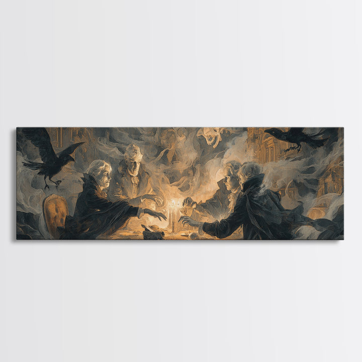 The Candlelit Seance, Apocalyptic Romantic Art, Extra Wide Wall Art, Dark Fantasy Wall Art, Framed Canvas Print, Halloween Wall Art