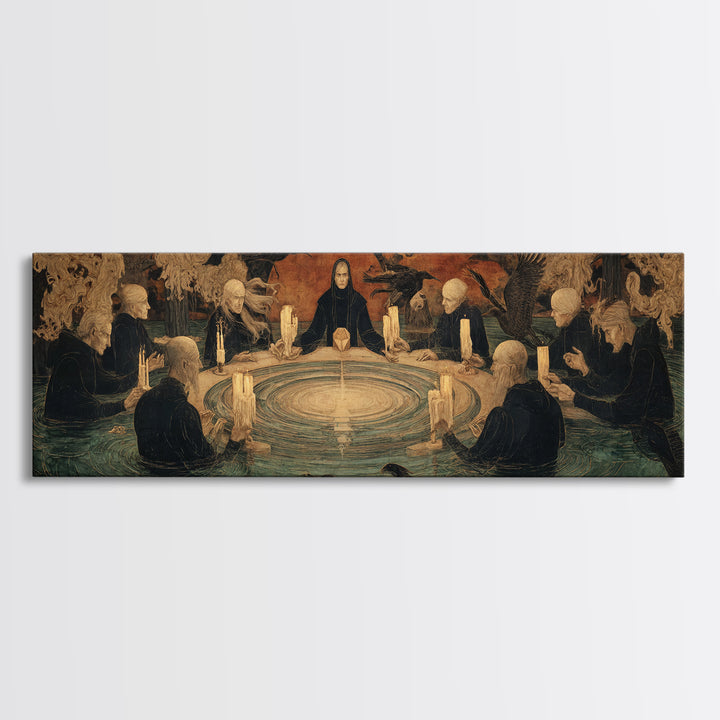 The Candlelit Seance, Symbolist Gothic Landscape, Extra Wide Wall Art, Dark Halloween Decor, Framed Canvas Print, Halloween Wall Art