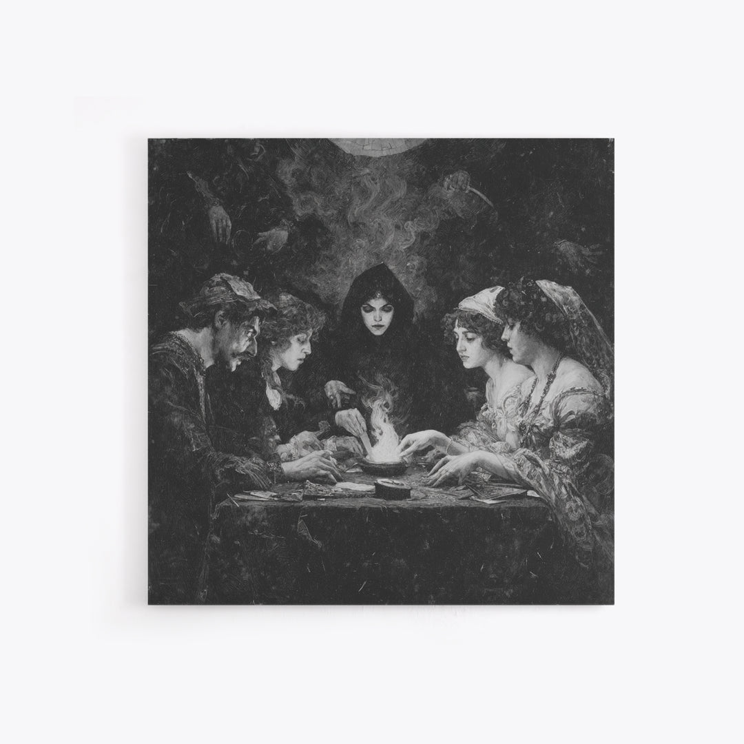 The Candlelit Seance, Dark Symbolist Art, Square Wall Art, Dark Halloween Decor, Framed Canvas Print, Halloween Wall Art