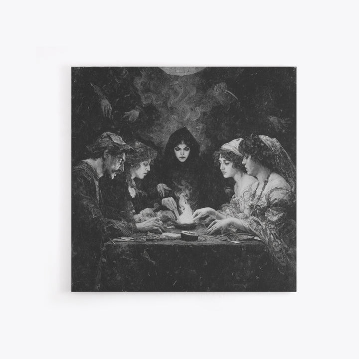 The Candlelit Seance, Dark Symbolist Art, Square Wall Art, Dark Halloween Decor, Framed Canvas Print, Halloween Wall Art