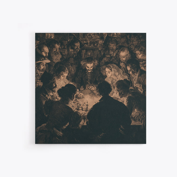 The Candlelit Seance, Symbolist Etching Art, Square Wall Art, Gothic Horror Wall Art, Canvas Print, Halloween Wall Art, Dark Fantasy Art