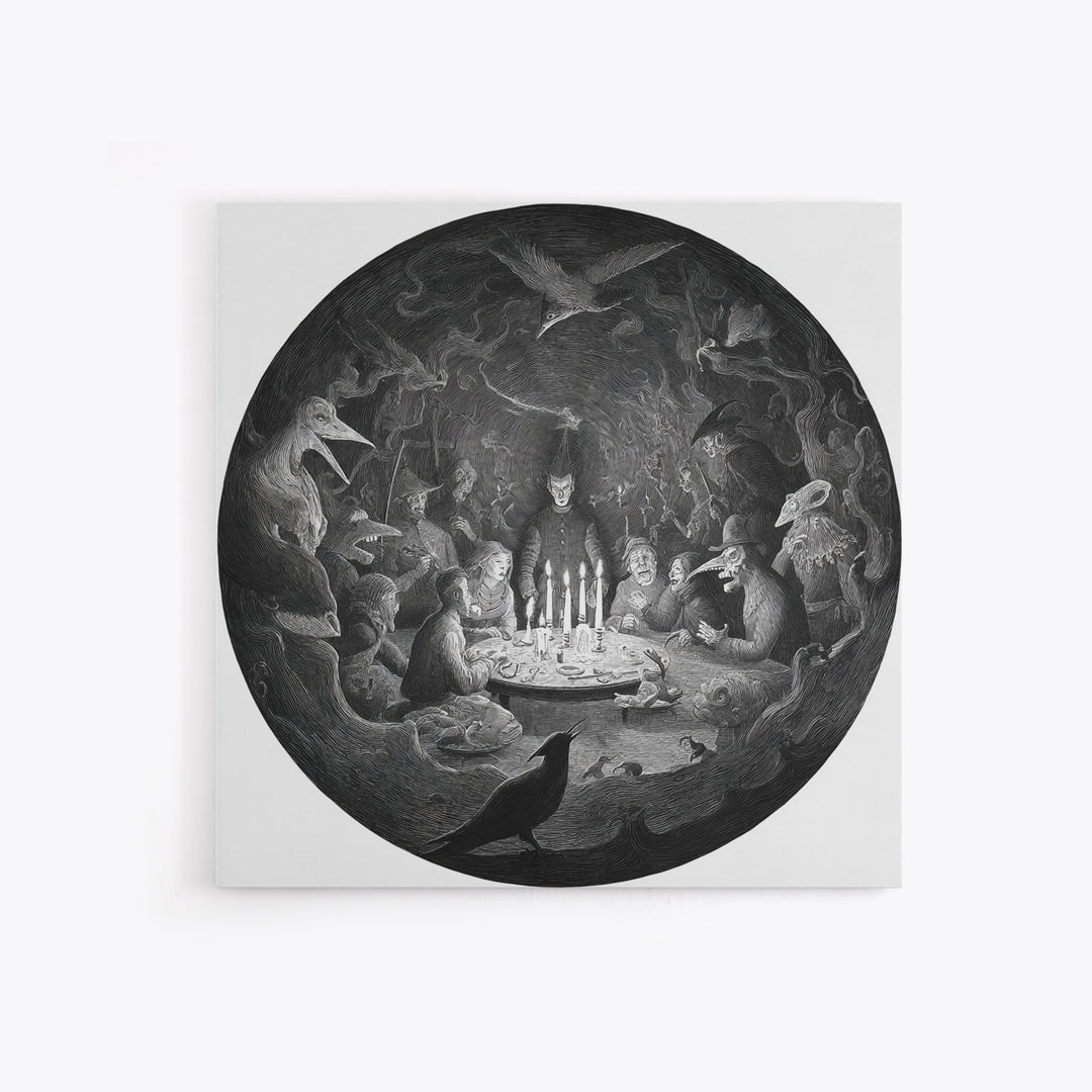 The Candlelit Seance, Expressionist Nightmare Art, Square Wall Art, Gothic Horror Wall Art, Canvas Print, Halloween Wall Art