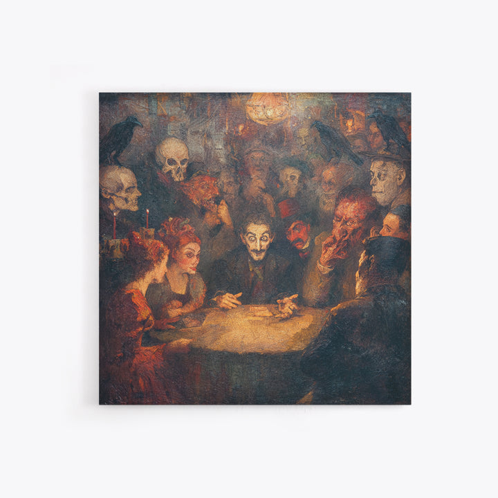 The Candlelit Seance, Grotesque Carnival Art, Square Wall Art, Dark Fantasy Wall Art, Canvas Print, Halloween Wall Art