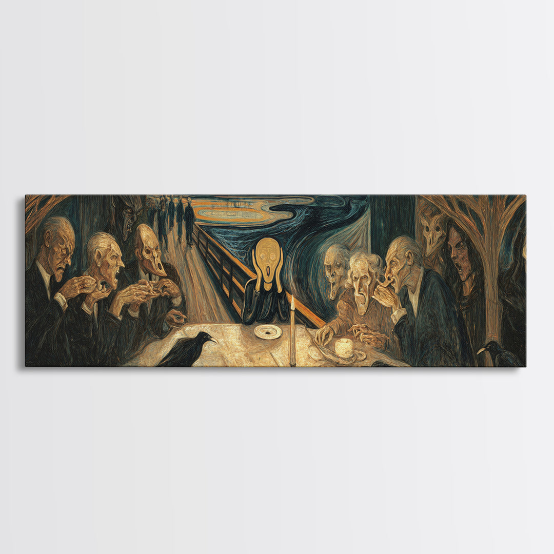 The Candlelit Seance, Expressionist Gothic Art, Extra Wide Wall Art, Macabre Wall Art, Canvas Print, Halloween Wall Art, Horror Wall Art