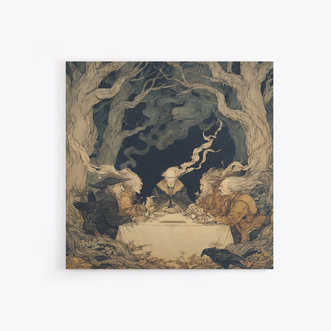 The Candlelit Seance, Gothic Storybook Art, Square Wall Art, Gothic Horror Wall Art, Canvas Print, Halloween Wall Art