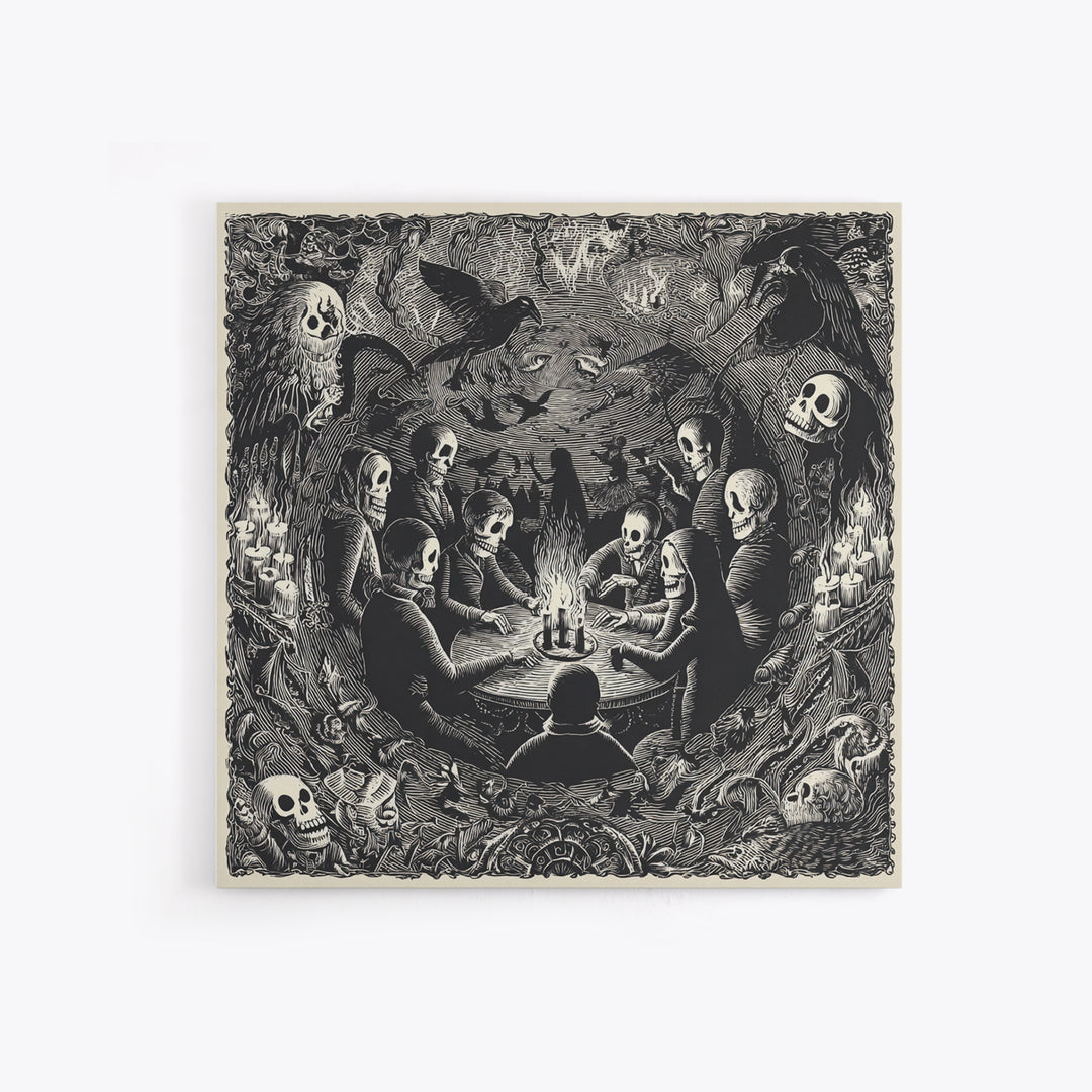 The Candlelit Seance, Macabre Folk Print Art, Square Wall Art, Dark Fantasy Wall Art, Framed Canvas Print, Halloween Wall Art