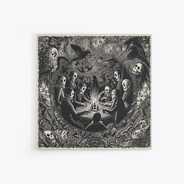 The Candlelit Seance, Macabre Folk Print Art, Square Wall Art, Dark Fantasy Wall Art, Framed Canvas Print, Halloween Wall Art