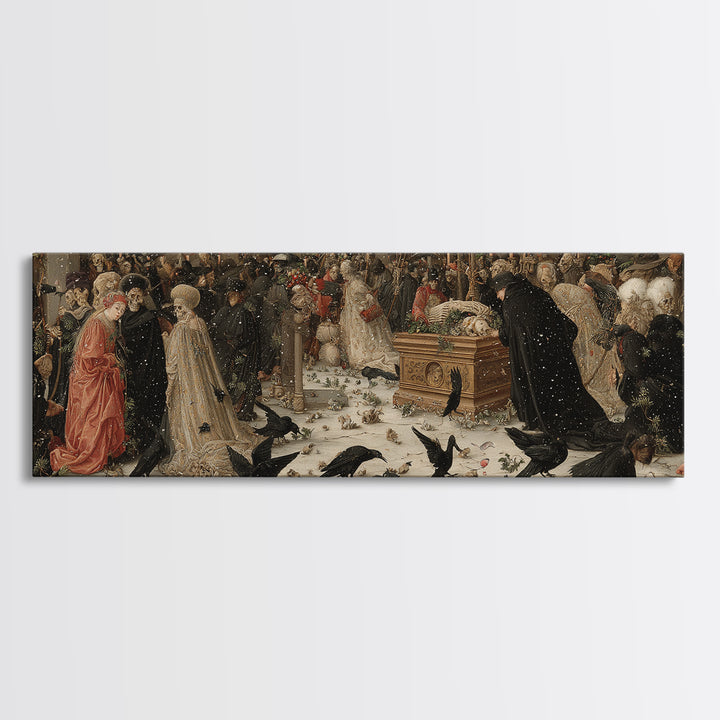 The Raven Funeral, Danse Macabre Art, Extra Wide Wall Art, Dark Halloween Decor, Canvas Print, Halloween Wall Art
