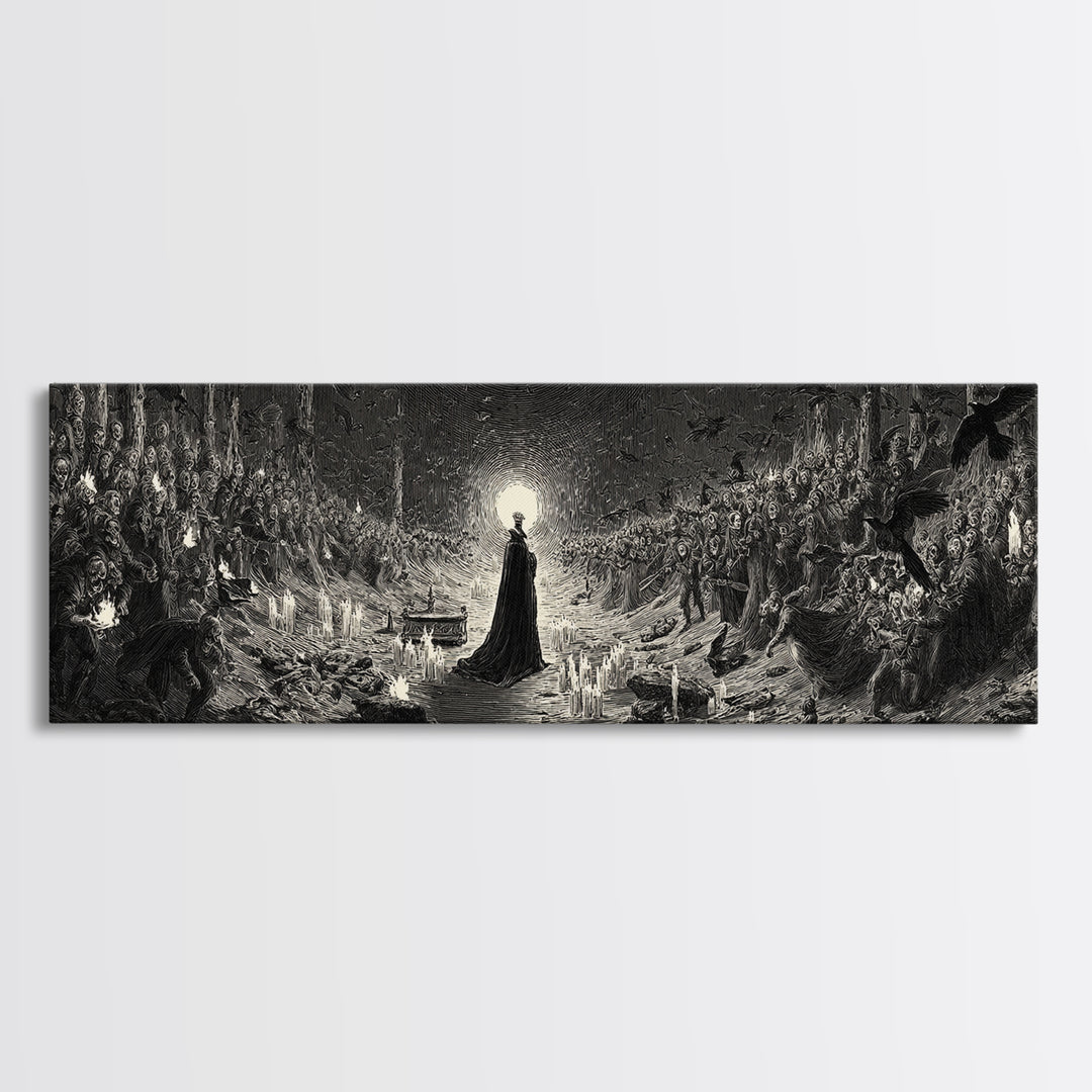 The Raven Funeral, Dark Romantic Horror Art, Extra Wide Wall Art, Gothic Horror Wall Art, Canvas Print, Halloween Wall Art