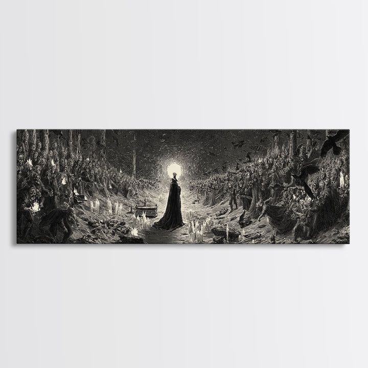 The Raven Funeral, Dark Romantic Horror Art, Extra Wide Wall Art, Gothic Horror Wall Art, Canvas Print, Halloween Wall Art