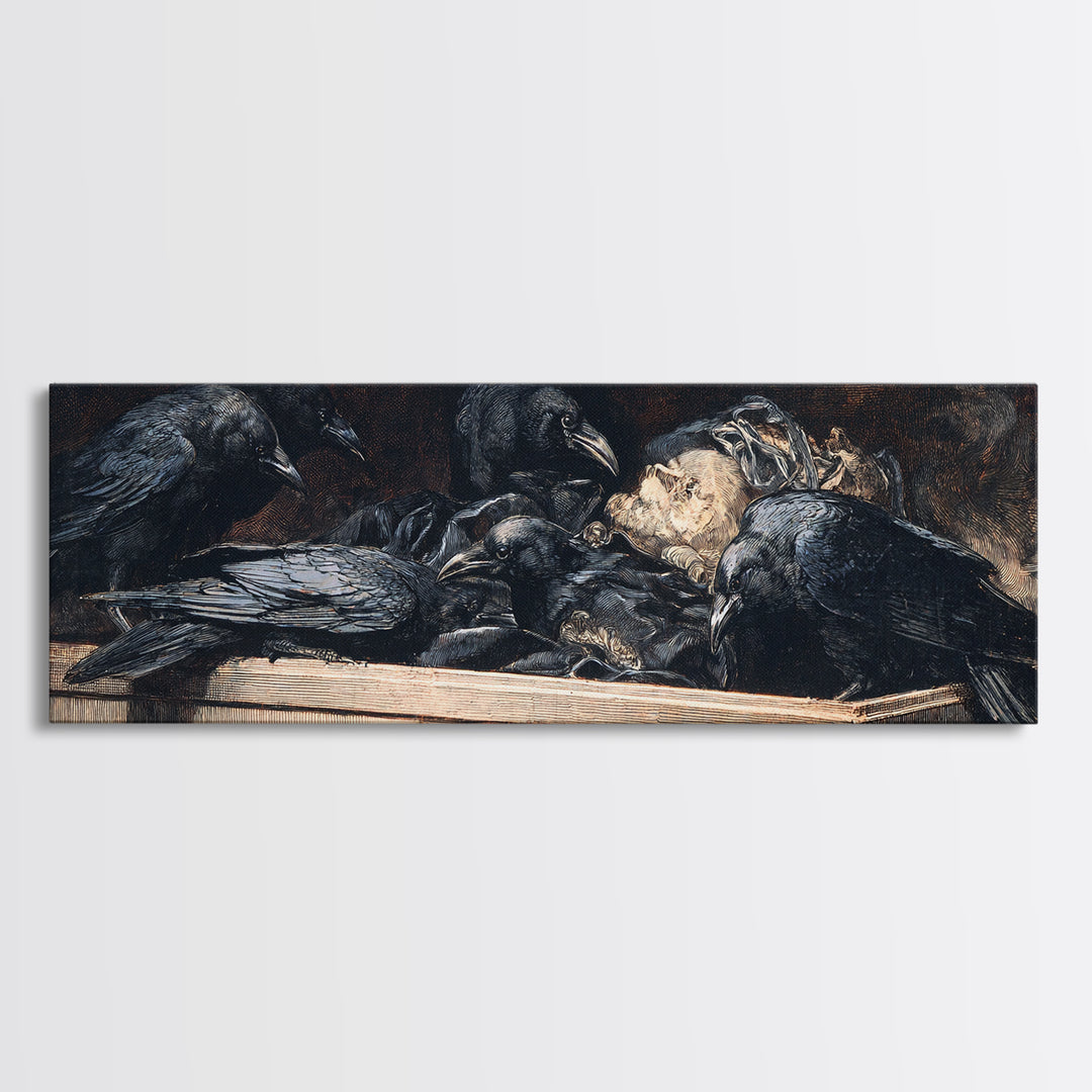 The Raven Funeral, Gothic Nightmare Art, Extra Wide Wall Art, Gothic Horror Wall Art, Canvas Print, Halloween Wall Art