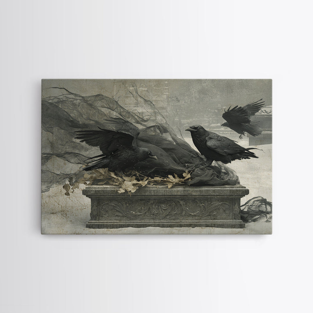 The Raven Funeral, Romantic Gothic Landscape, Landscape Wall Art, Dark Halloween Decor, Canvas Print, Halloween Wall Art