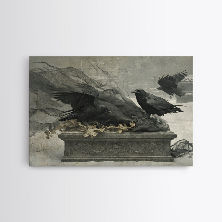 The Raven Funeral, Romantic Gothic Landscape, Landscape Wall Art, Dark Halloween Decor, Canvas Print, Halloween Wall Art