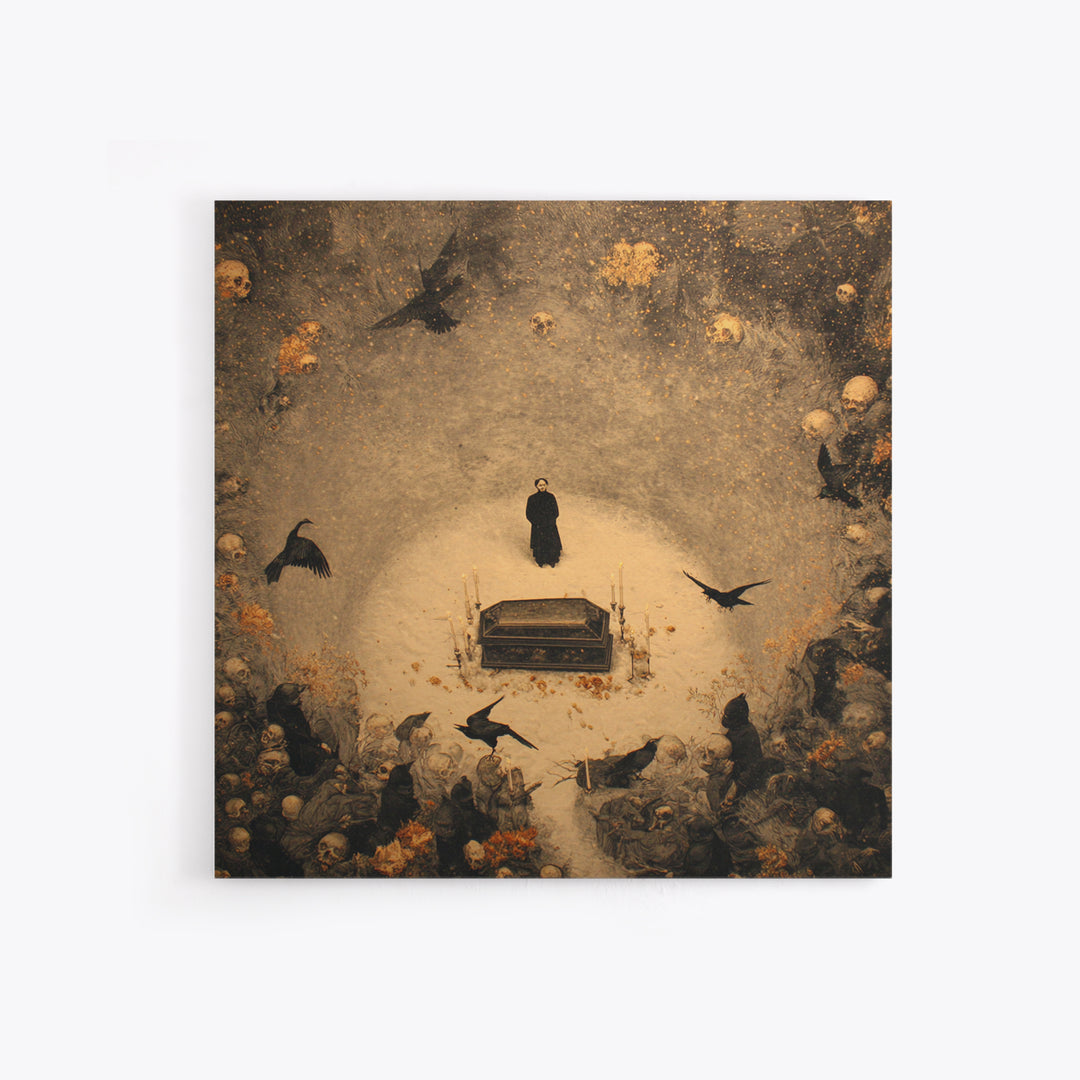 The Raven Funeral, Symbolist Dream Art, Square Wall Art, Gothic Horror Wall Art, Framed Canvas Print, Halloween Wall Art