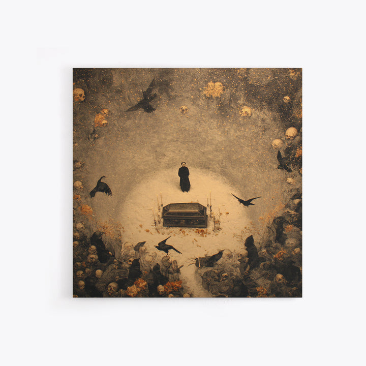 The Raven Funeral, Symbolist Dream Art, Square Wall Art, Gothic Horror Wall Art, Framed Canvas Print, Halloween Wall Art