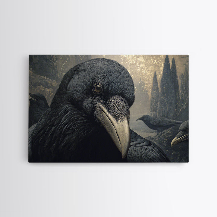 The Raven Funeral, Symbolist Gothic Landscape, Landscape Wall Art, Dark Halloween Decor, Framed Canvas Print, Halloween Wall Art