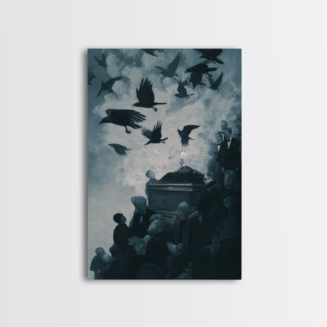 The Raven Funeral, Dark Symbolist Art, Vertical Wall Art, Dark Halloween Decor, Canvas Print, Halloween Wall Art, Horror Wall Art