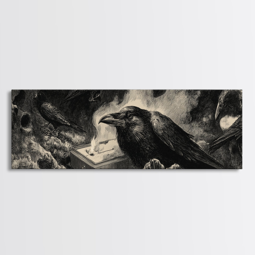 The Raven Funeral, Expressionist Nightmare Art, Extra Wide Wall Art, Gothic Horror Wall Art, Canvas Print, Halloween Wall Art