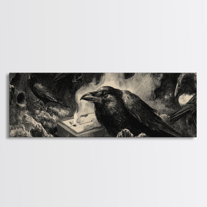 The Raven Funeral, Expressionist Nightmare Art, Extra Wide Wall Art, Gothic Horror Wall Art, Canvas Print, Halloween Wall Art