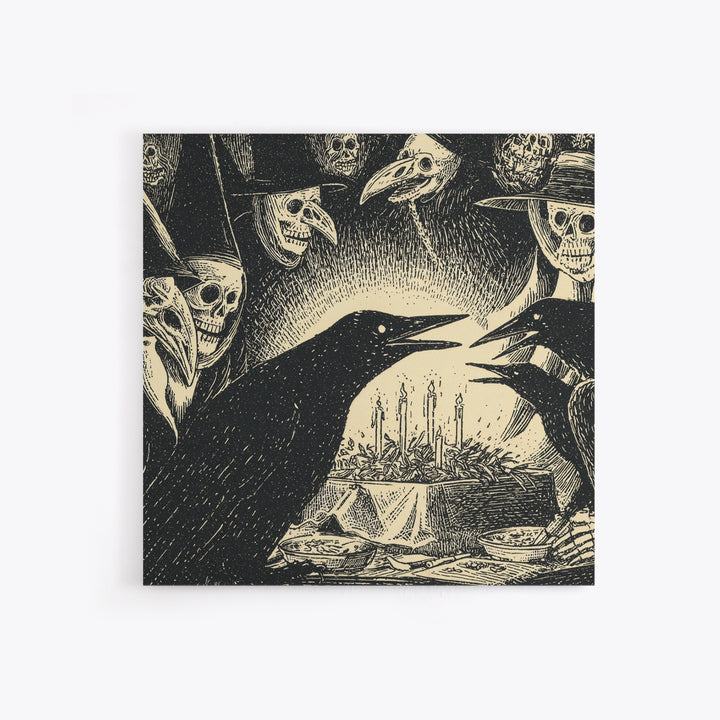 The Raven Funeral, Macabre Folk Print Art, Square Wall Art, Macabre Wall Art, Framed Canvas Print, Halloween Wall Art