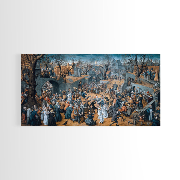 The Graveyard Dance, Northern Renaissance Horror, Wide Panoramic Art, Dark Fantasy Wall Art, Framed Canvas Print