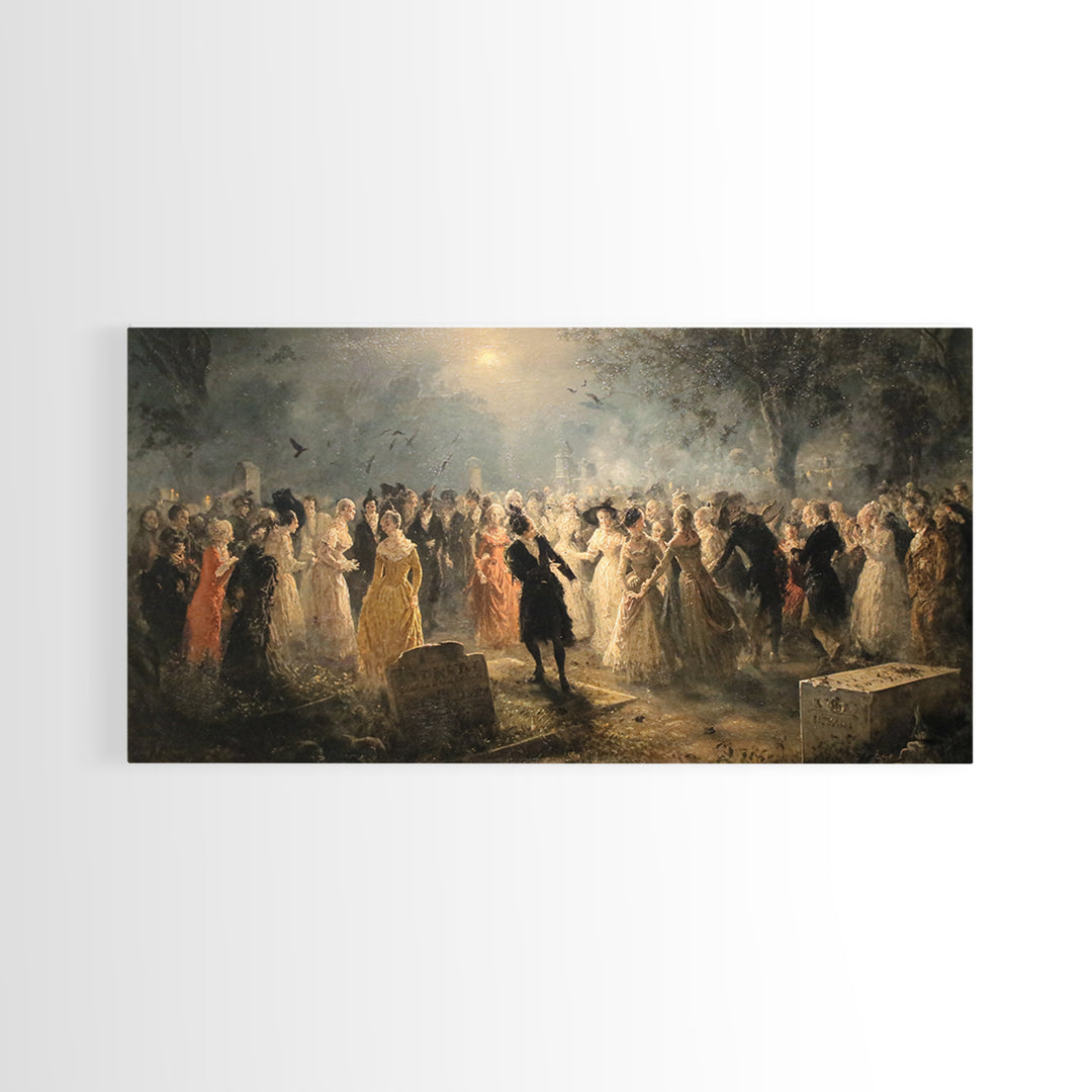 The Graveyard Dance, Dark Romantic Horror Art, Wide Panoramic Art, Macabre Wall Art, Canvas Print, Halloween Wall Art, Gothic Home Decor