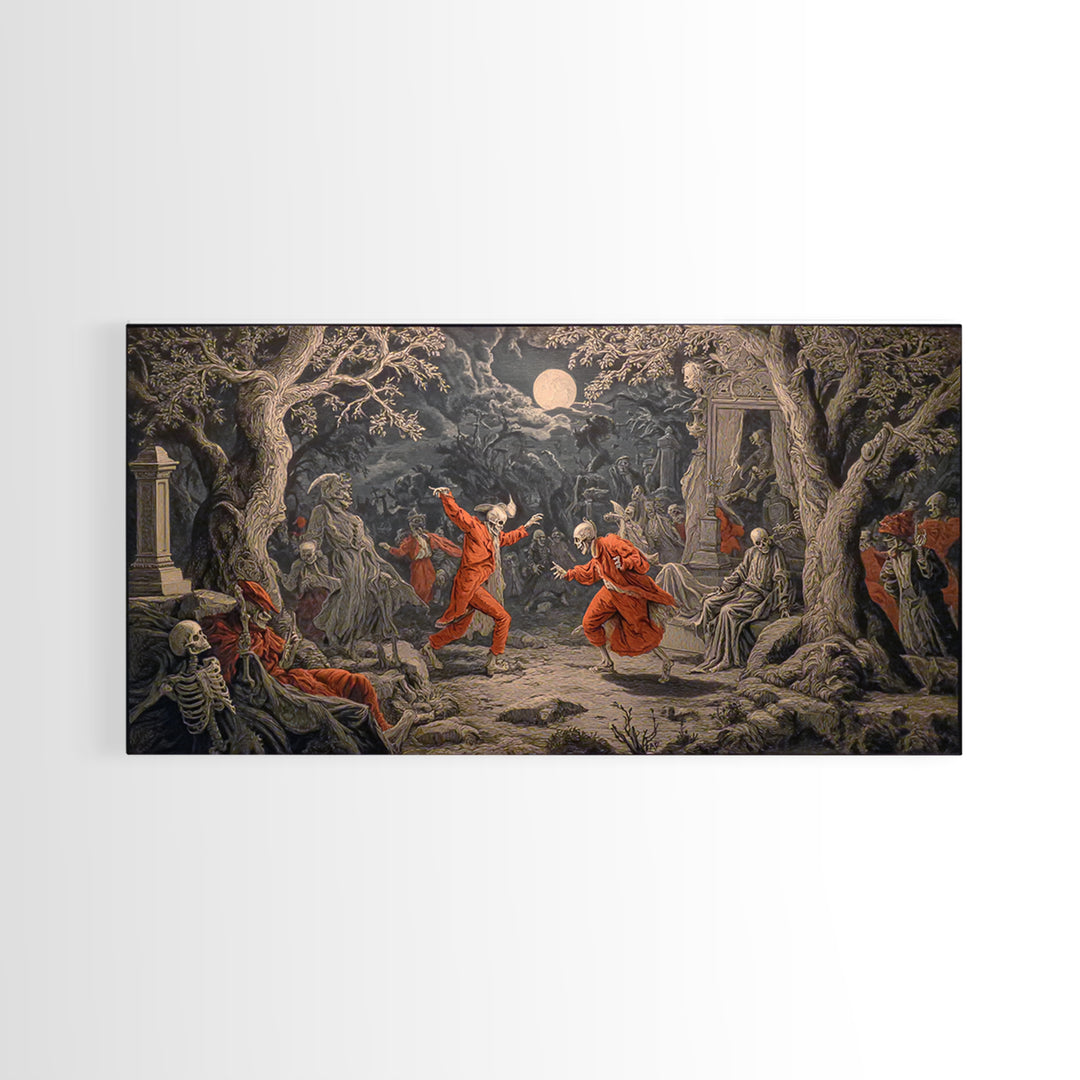 The Graveyard Dance, Gothic Nightmare Art, Wide Panoramic Art, Gothic Horror Wall Art, Canvas Print, Halloween Wall Art