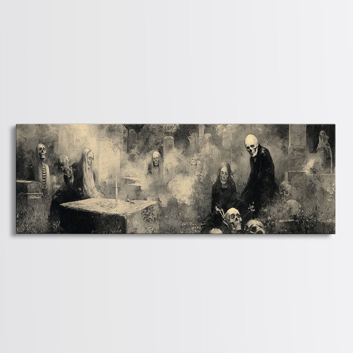 The Graveyard Dance, Symbolist Dream Art, Extra Wide Wall Art, Gothic Horror Wall Art, Framed Canvas Print, Halloween Wall Art