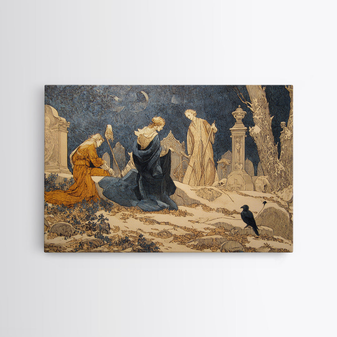 The Graveyard Dance, Symbolist Death Art, Landscape Wall Art, Dark Halloween Decor, Canvas Print, Halloween Wall Art