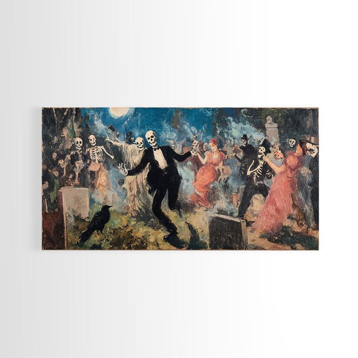 The Graveyard Dance, Grotesque Carnival Art, Wide Panoramic Art, Gothic Horror Wall Art, Canvas Print, Halloween Wall Art