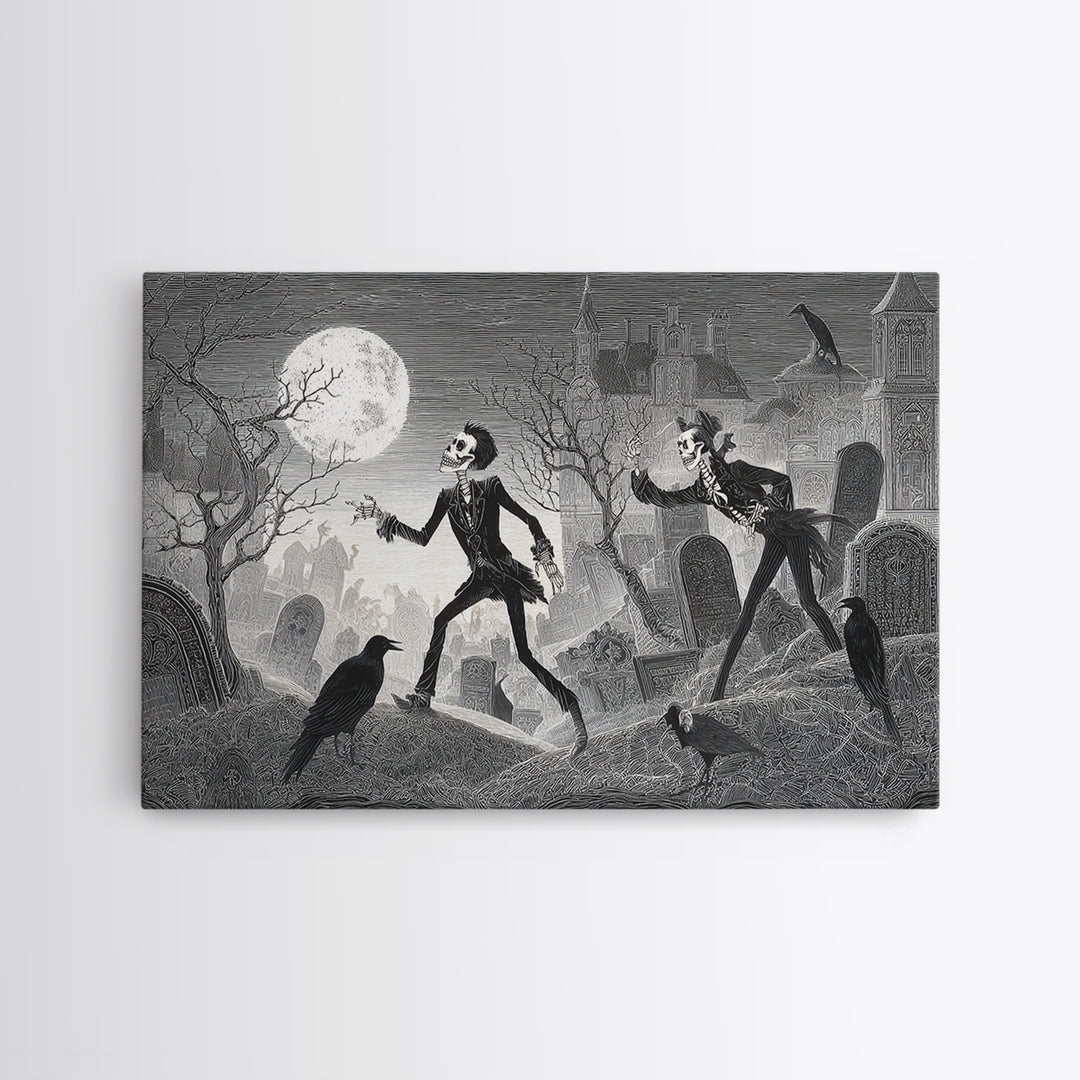 The Graveyard Dance, Victorian Macabre Art, Landscape Wall Art, Dark Fantasy Wall Art, Canvas Print, Halloween Wall Art