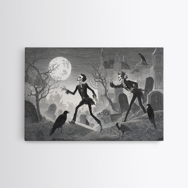 The Graveyard Dance, Victorian Macabre Art, Landscape Wall Art, Dark Fantasy Wall Art, Canvas Print, Halloween Wall Art