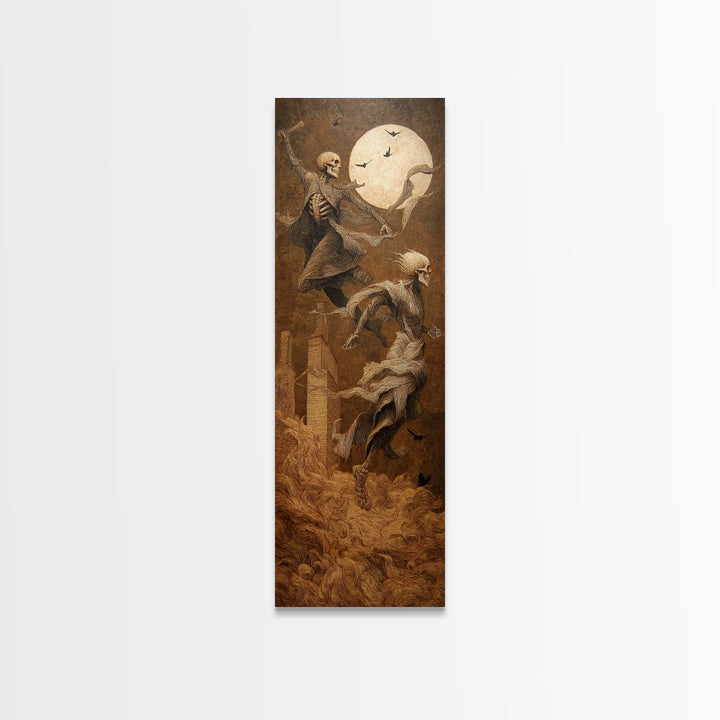 The Graveyard Dance, Surreal Apocalyptic Art, Tall Narrow Wall Art, Macabre Wall Art, Canvas Print, Halloween Wall Art