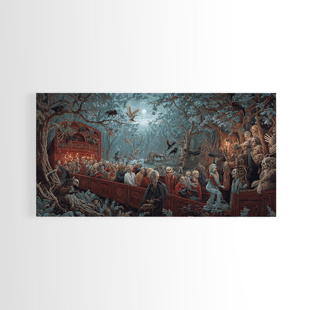 The Haunted Hayride, Medieval Grotesque Art, Wide Panoramic Art, Macabre Wall Art, Framed Canvas Print, Halloween Wall Art