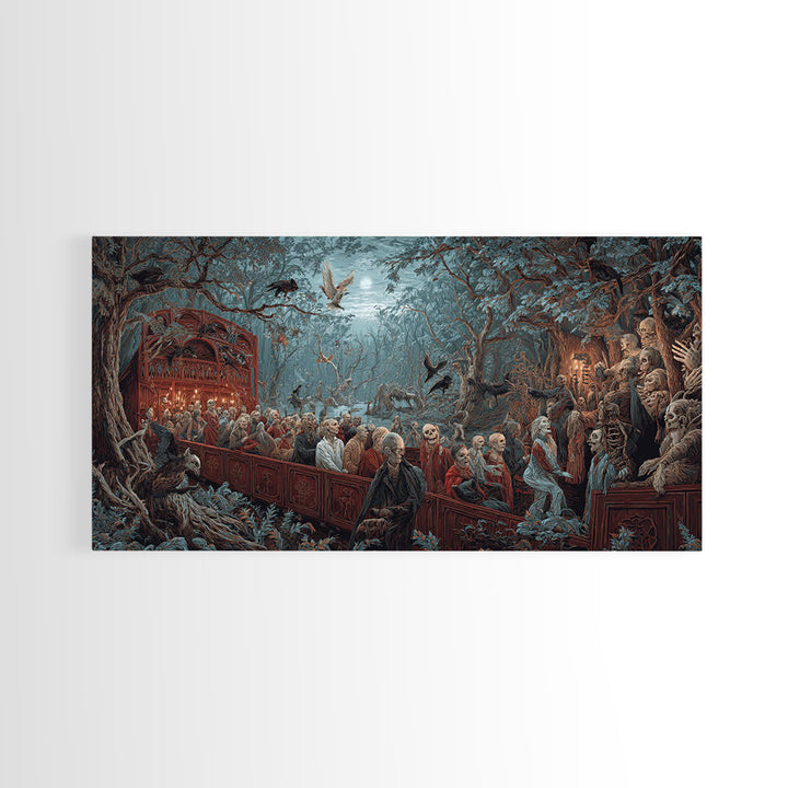 The Haunted Hayride, Medieval Grotesque Art, Wide Panoramic Art, Macabre Wall Art, Framed Canvas Print, Halloween Wall Art