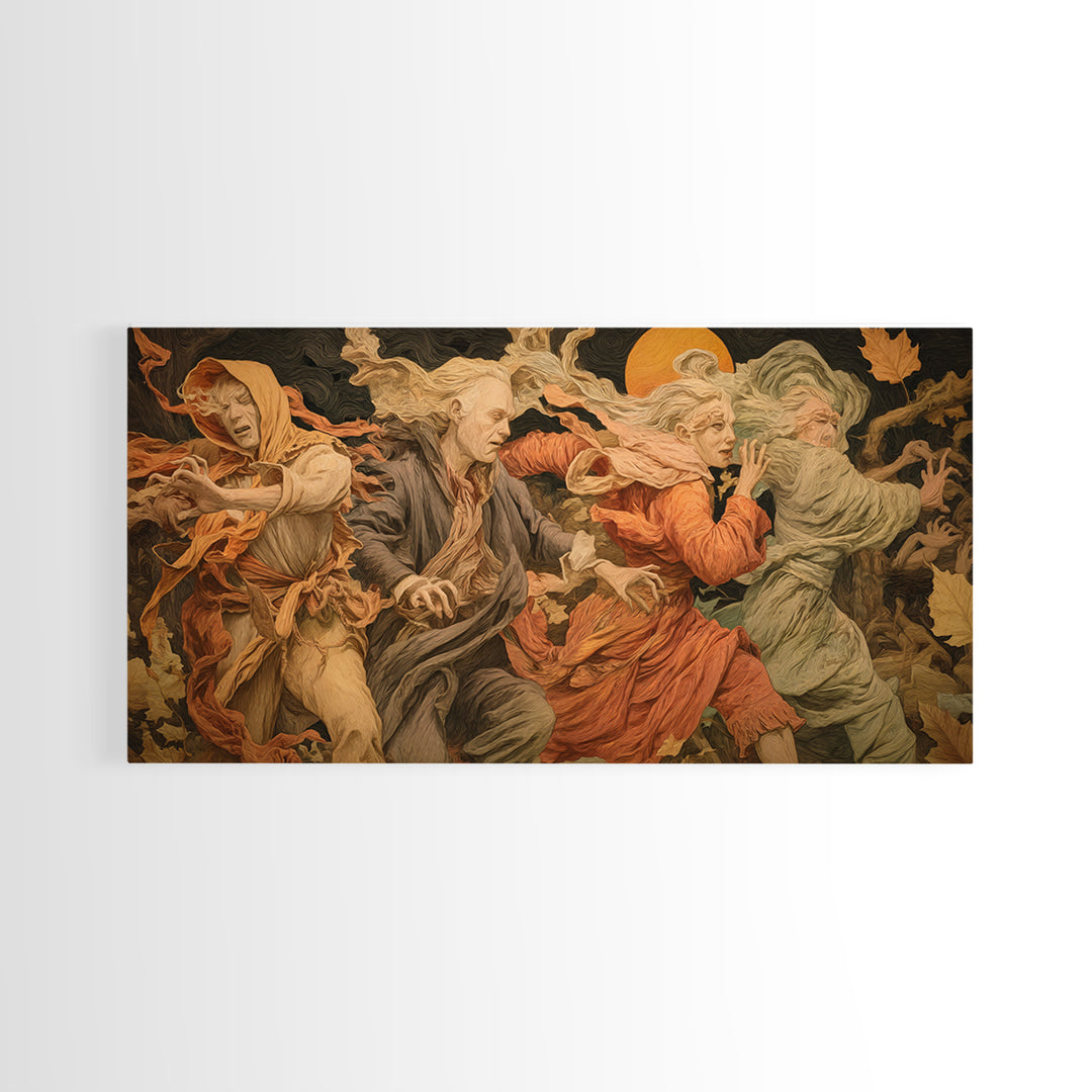 The Haunted Hayride, Dark Renaissance Art, Wide Panoramic Art, Dark Halloween Decor, Canvas Print, Halloween Wall Art