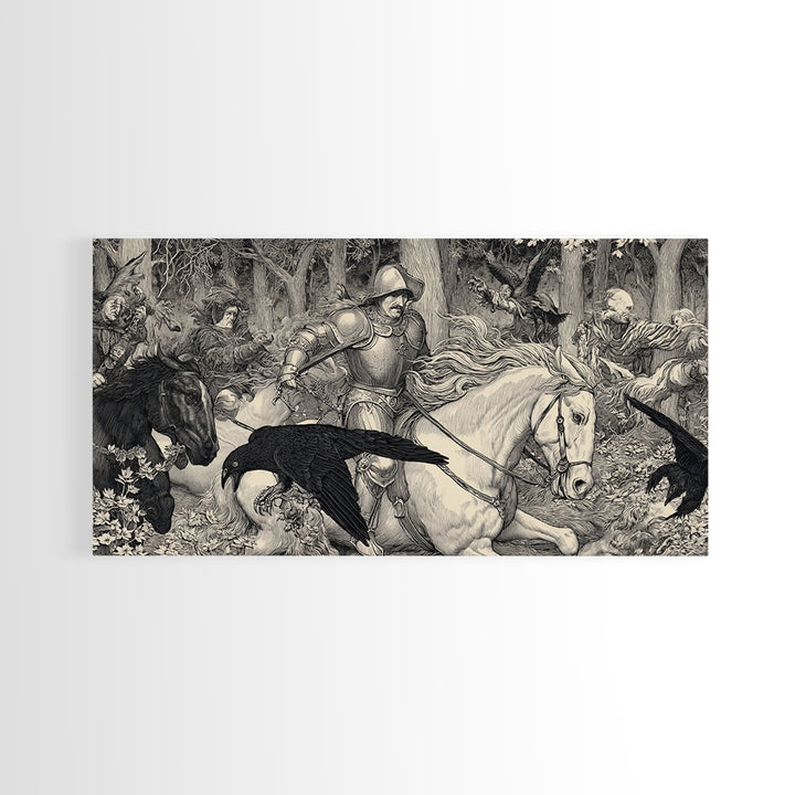 The Haunted Hayride, Renaissance Engraving Art, Wide Panoramic Art, Gothic Horror Wall Art, Framed Canvas Print, Halloween Wall Art