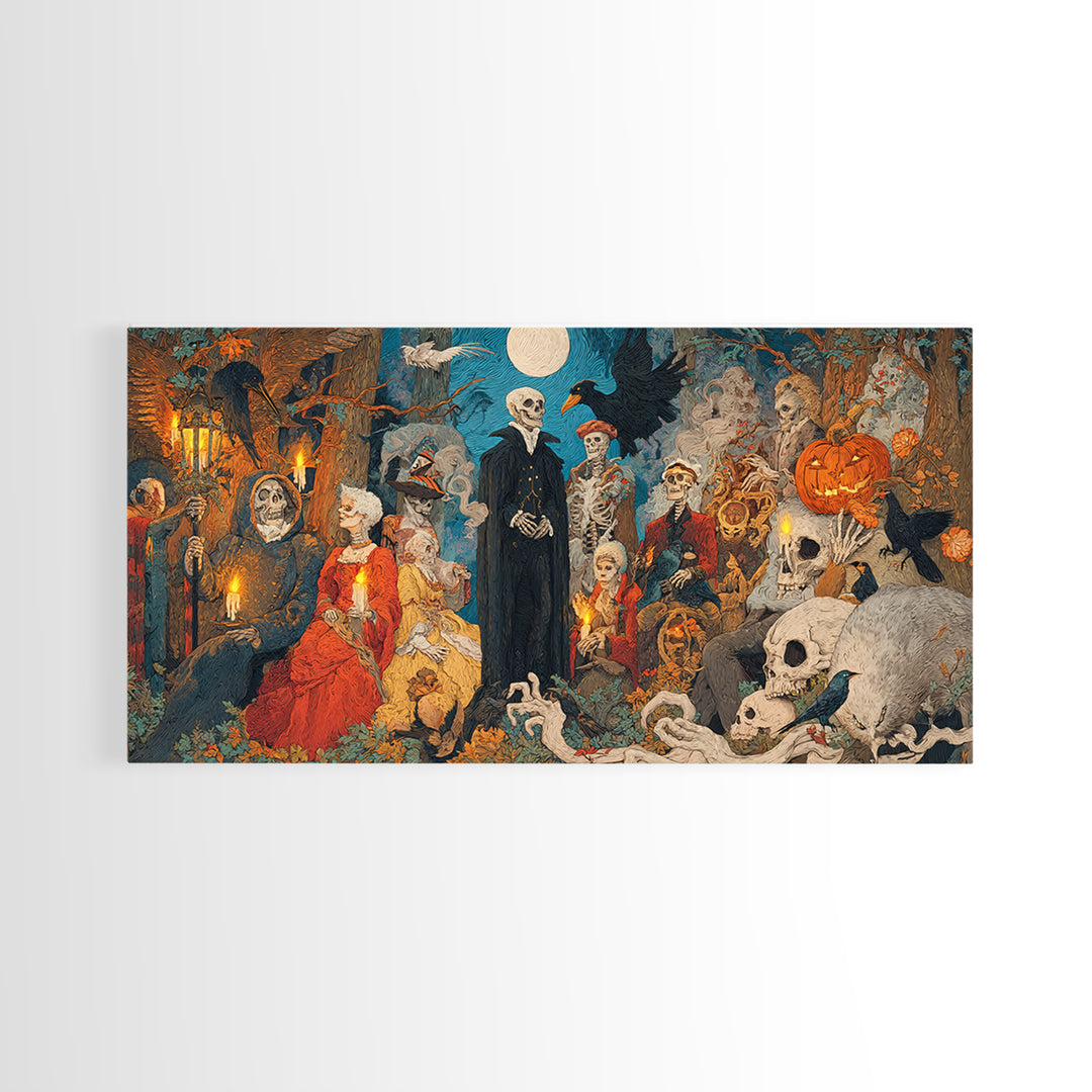 The Haunted Hayride, Danse Macabre Art, Wide Panoramic Art, Dark Fantasy Wall Art, Canvas Print, Halloween Wall Art
