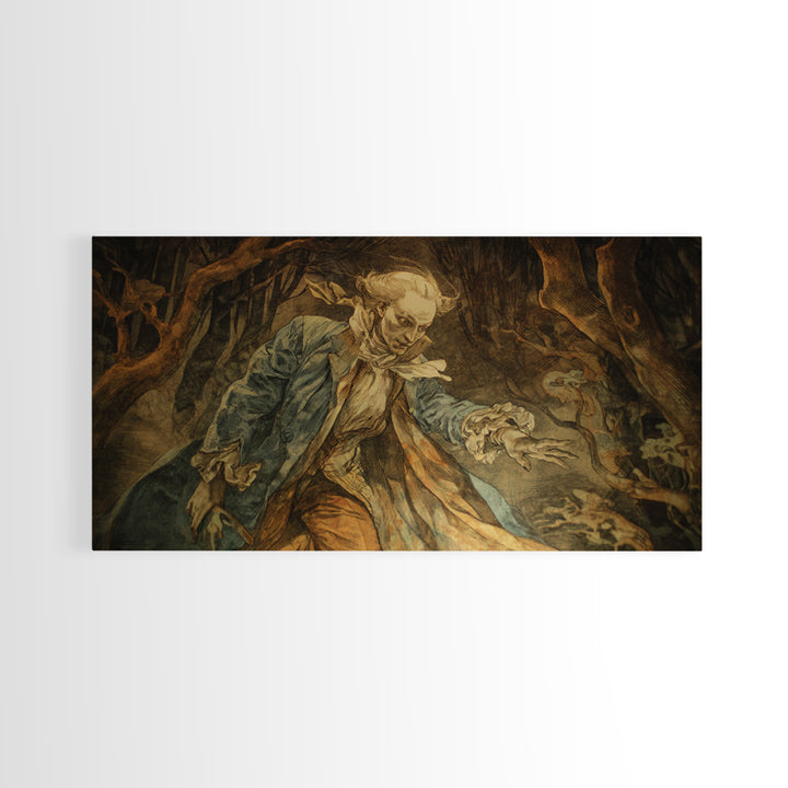 The Haunted Hayride, Ornate Symbolist Art, Wide Panoramic Art, Gothic Horror Wall Art, Framed Canvas Print, Halloween Wall Art