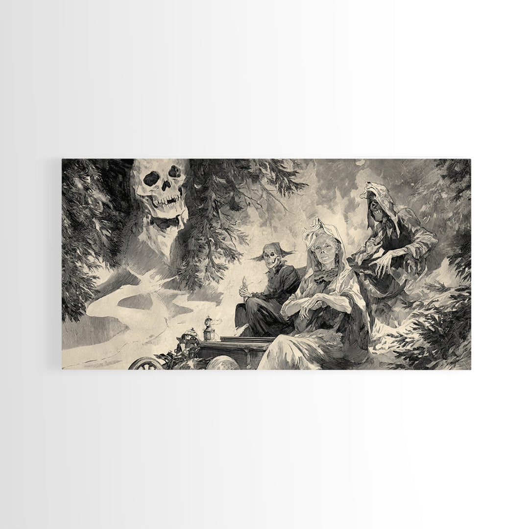 The Haunted Hayride, Decadent Gothic Art, Wide Panoramic Art, Dark Fantasy Wall Art, Framed Canvas Print, Halloween Wall Art