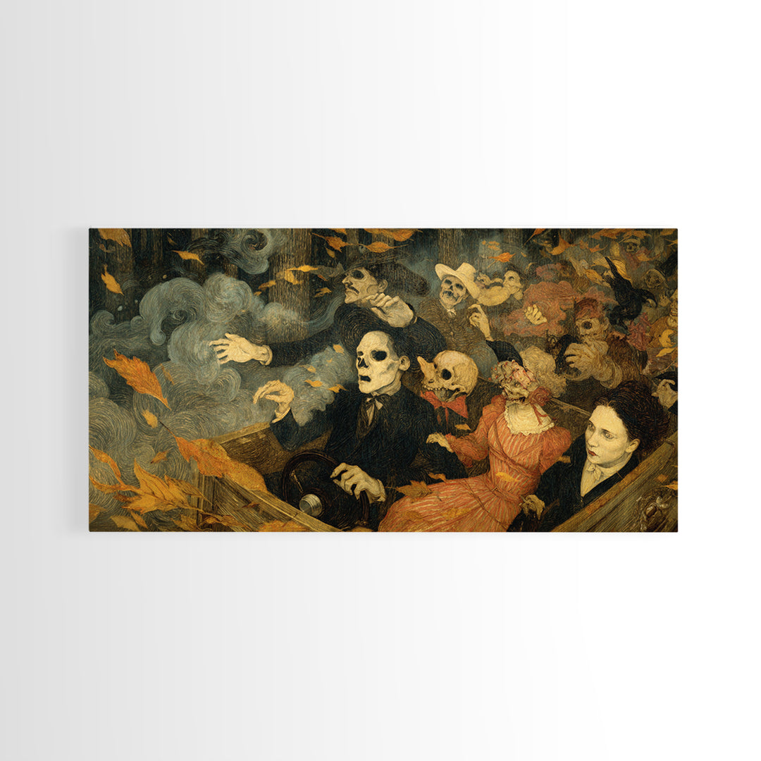 The Haunted Hayride, Grotesque Carnival Art, Wide Panoramic Art, Dark Fantasy Wall Art, Canvas Print, Halloween Wall Art, Macabre Wall Art