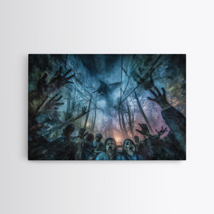 The Haunted Hayride, Expressionist Gothic Art, Landscape Wall Art, Dark Fantasy Wall Art, Framed Canvas Print, Halloween Wall Art