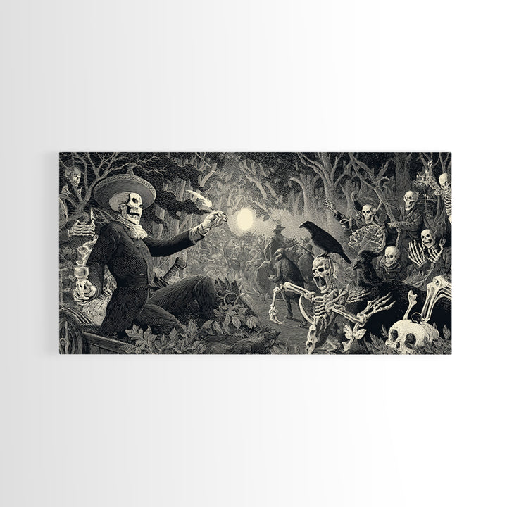 The Haunted Hayride, Macabre Folk Print Art, Wide Panoramic Art, Dark Halloween Decor, Canvas Print, Halloween Wall Art