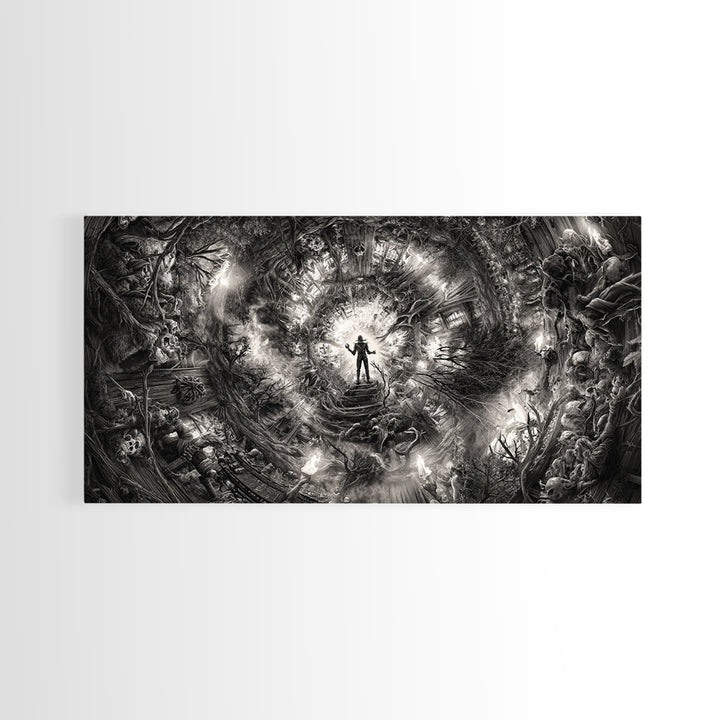 The Haunted Hayride, Biomechanical Horror Art, Wide Panoramic Art, Macabre Wall Art, Framed Canvas Print, Halloween Wall Art
