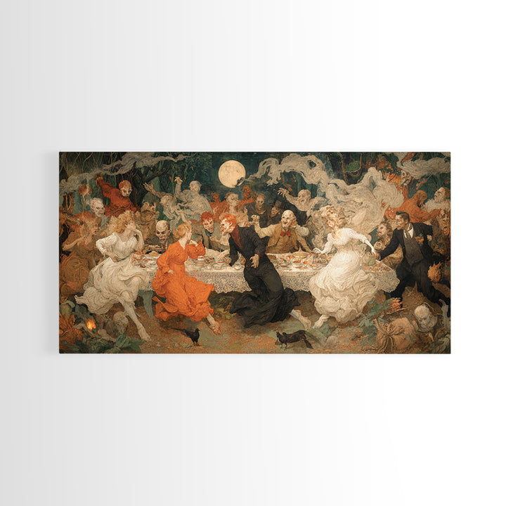 The Zombie Picnic, Northern Renaissance Horror, Wide Panoramic Art, Dark Fantasy Wall Art, Framed Canvas Print, Halloween Wall Art