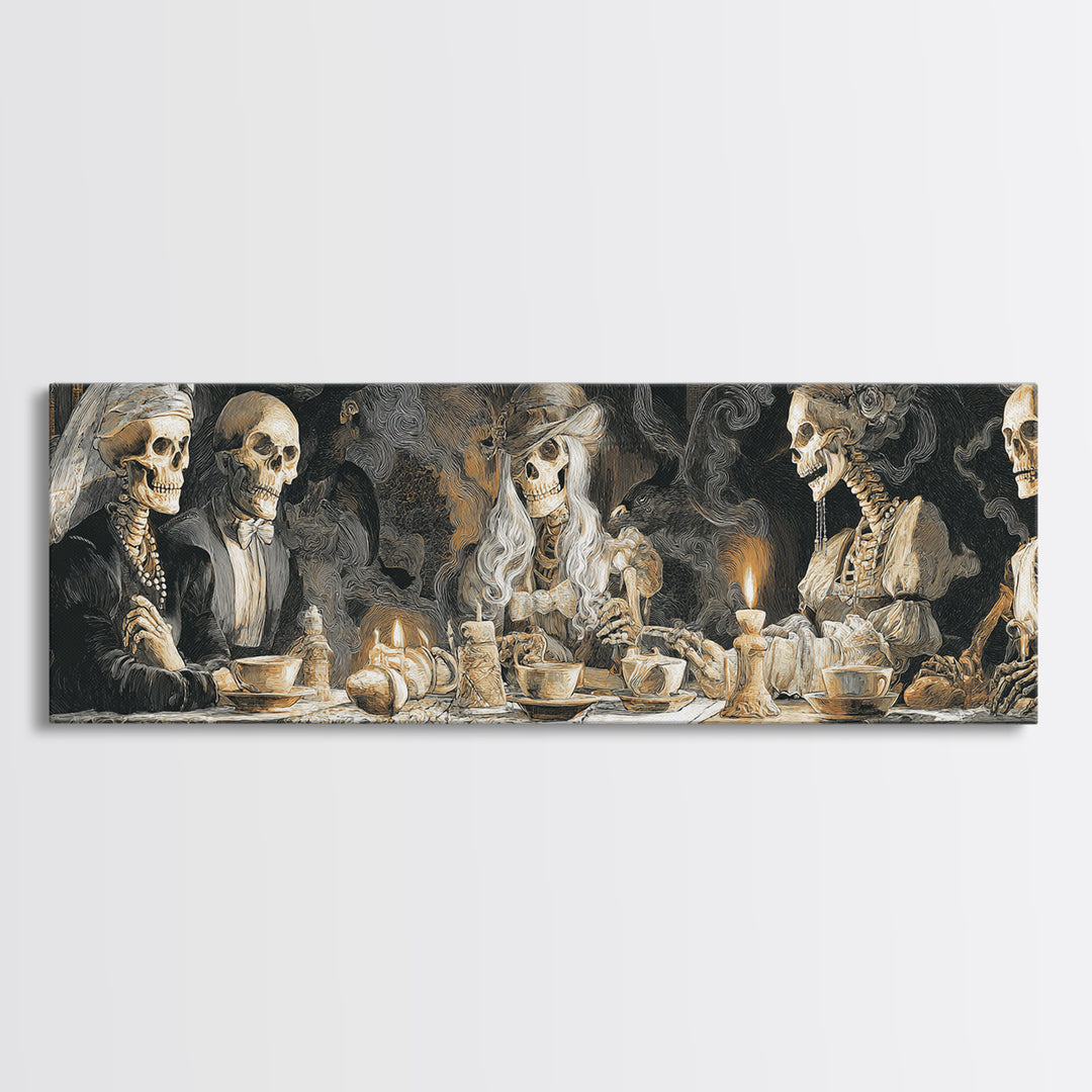 The Zombie Picnic, Danse Macabre Art, Extra Wide Wall Art, Macabre Wall Art, Framed Canvas Print, Halloween Wall Art